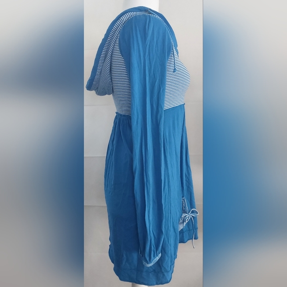 SUPERDRY Size 12 Vintage Thrift Hooded Dress M Blue Stripe Jersey Thumb Holes - Picture 6 of 11